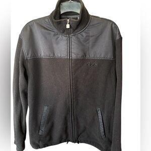 Fila men's medium heavyweight black fleece full-zip jacket with cloth shoulders